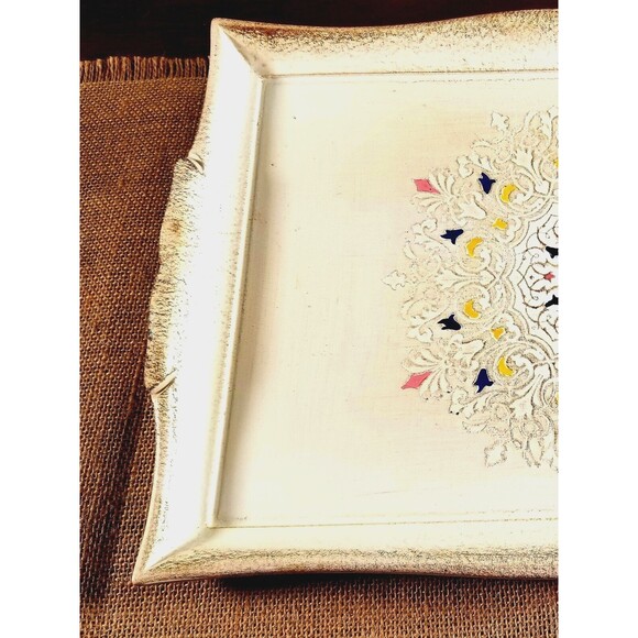 Sezzatini Firenze Florentino  Art Serving Tray Painted Wood Hand Made Italy 15x7 - Picture 7 of 8